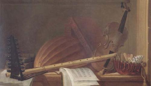 HUILLIOT, Pierre Nicolas Still Life of Musical Instruments (mk14) oil painting image